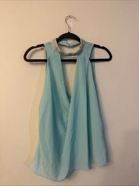 Robbi & Nikki by Robert Rodriguez Aqua Halter Camisole with Beaded Collar 325